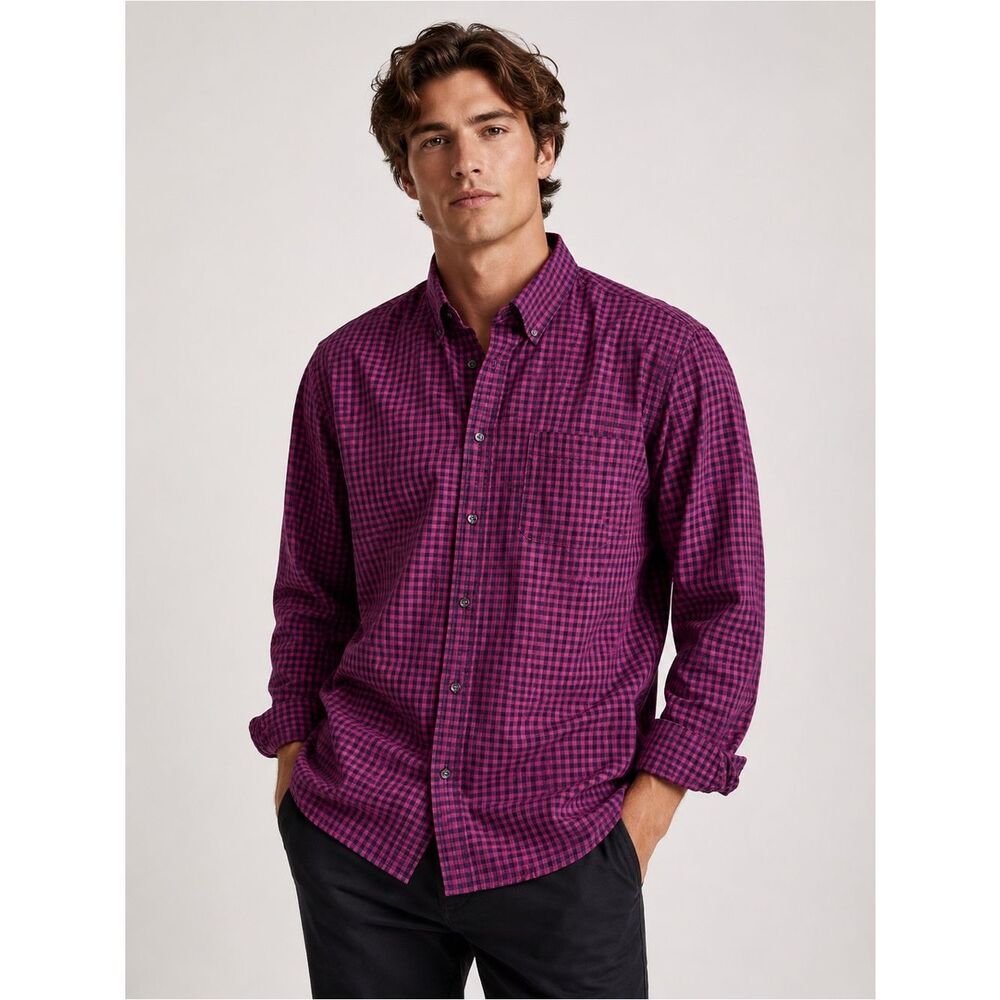 Take 50% OFF- Bespoke Men's Button-Down Plaid Shirt in Magenta, Size-XL